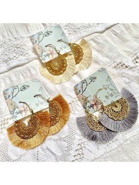Earth Goddess Fringe tassel boho earrings w hippy retro vibe